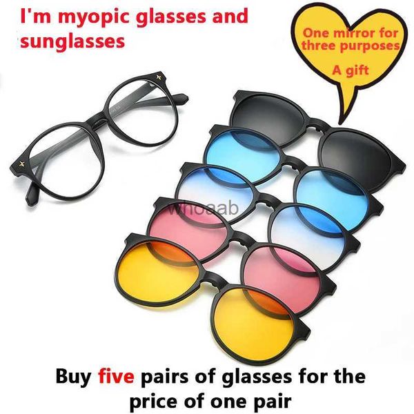 Sonnenbrille Magnetischer Sonnenbrillenclip und optischer Brillenrahmen 6 in 1 Damen Herren Polarisierte oder Nachtsicht-Mehrzweckbrille YQ231014