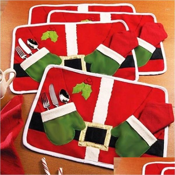 Mats Pads Mats Pads Atacado-Natal Placemat Santa Talheres Titular Bolso Cozinha Jantar Talheres Bag Party Xmas Table Decorati Dhwa2