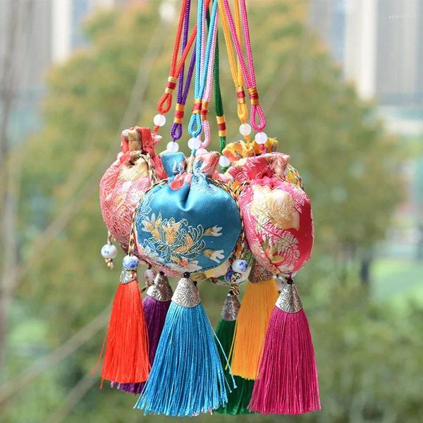 Geschenkpapier Chinesische Stickerei Beten Glückstüten für Hochzeit Süßigkeiten Verpackung Blume Quaste Kordelzug Hängende Sachet Auto Ornament