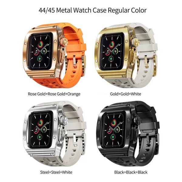 Pulseiras inteligentes para prevenção de quedas, capa de aço inoxidável para relógios, kit de modificação diy, pulseira de silicone para iWatch Series 9 7 6 5 4 SE, pulseira para Apple Watch, tamanho 45 mm 44 mm