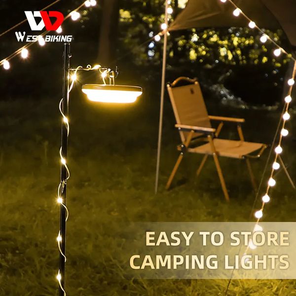 Lanternas portáteis WEST BIKING Luzes de acampamento Lâmpada recarregável USB Lanternas portáteis Casa de emergência Lanterna ao ar livre Tenda de acampamento Suprimentos 231013