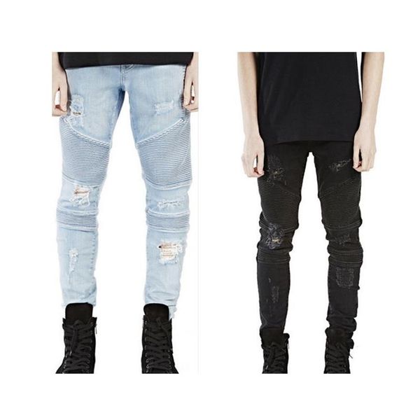 Whole-represent Kleidung Designer-Hosen SLP Blau Schwarz Destroyed Herren Slim Denim Straight Biker Skinny Jeans Herren Zerrissene Jeans 245p