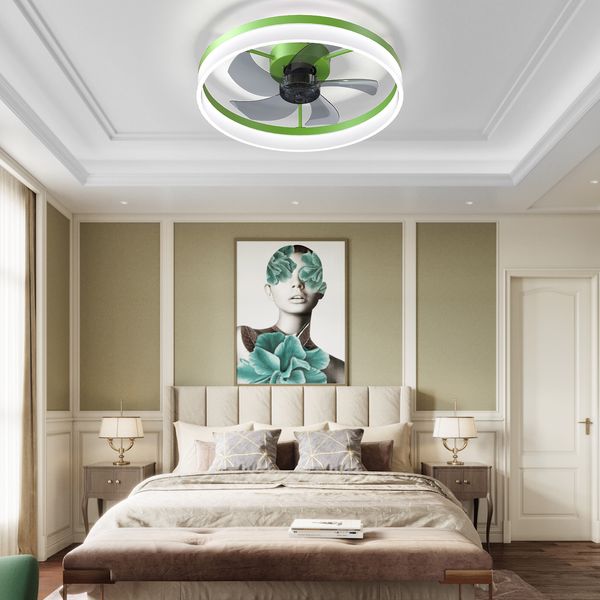 Ventilatori da soffitto con luci LED dimmerabili Installazione incorporata di ventilatori da soffitto moderni e sottili (Verde)