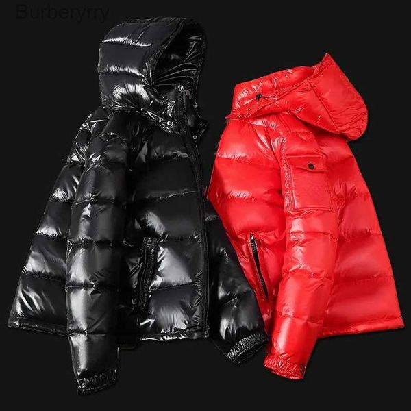 Parkas masculinas para baixo 2023 inverno nova jaqueta masculina para baixo preto brilhante casal masculino e feminino plus size casaco com capuz engrossado para baixo jaquetal231014