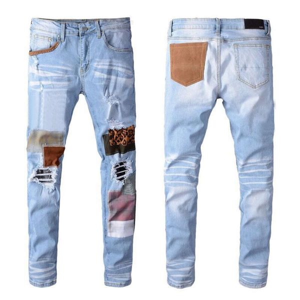 Jeans 2023 Hosen Hip-Hop Vaqueros Überlappung High Street Jeans Retro zerrissene Faltnähte Designer Motorradfahren schlanke Größe 28~38SML