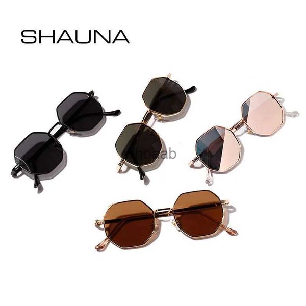 Sonnenbrille SHAUNA Retro Metallrahmen Sechseck Sonnenbrille Marke Designer Mode Rose Gold Spiegel Shades UV400 YQ231014