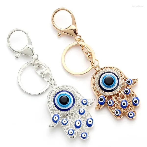 Schlüsselanhänger 10 Stück Türkisches Glücksglas Blaues Auge Palmenhand Schlüsselanhänger Karabinerverschluss Frauen Männer Handtasche Hangle Autoschlüsselhalter Ring Schmuck