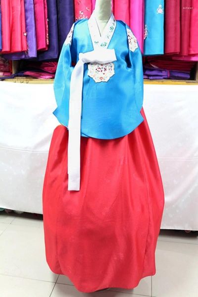 Ethnische Kleidung, Hanbok-Kleid aus Kreppgarn, handbesticktes Damen-Outfit für nationale traditionelle formelle Bankettfeiern