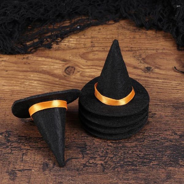Partyhüte, 6 Stück, Mini-Filz-Hexe, handgefertigt, Weinflaschen-Dekoration für Halloween, DIY-Haar-Accessoires, Kunsthandwerk (schwarz)