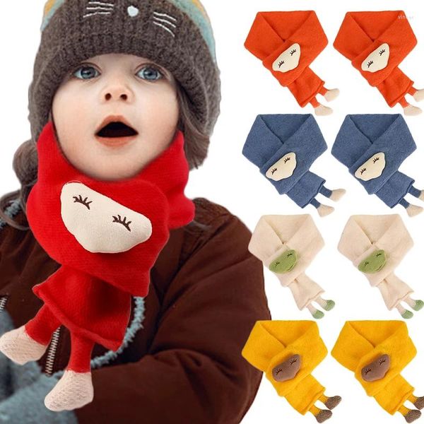 Sjaals Baby Winter Warm Dikker Sjaals Voor Kinderen Leuke Cartoon Nepbont Kruiskraag Jongen Meisje Zachte Pluche Sjaal Cadeau