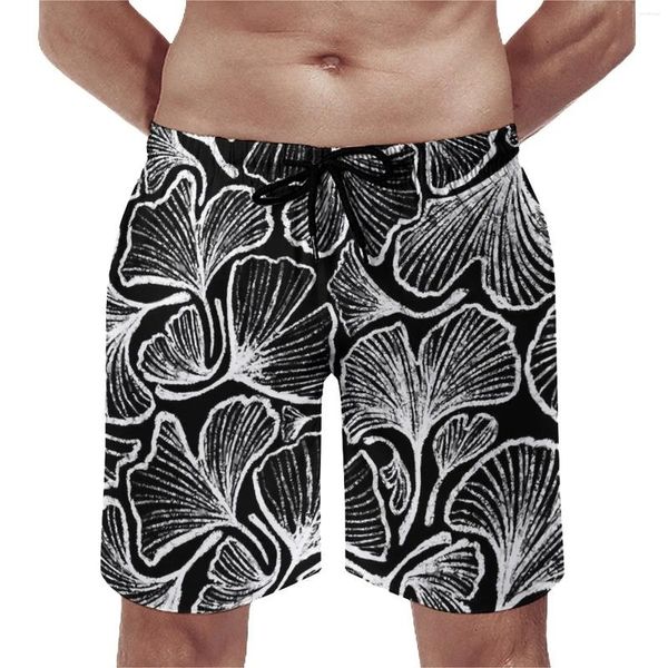 Pantaloncini da uomo Summer Board Ginkgo Biloba Surf Pantaloni corti da spiaggia modello bianco e nero Moda Tronchi ad asciugatura rapida Taglie forti