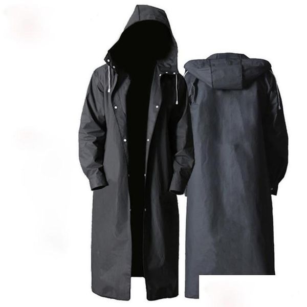 Raincoats preto impermeável longo capa de chuva mulheres homens capa de chuva com capuz para caminhadas ao ar livre viagem pesca escalada espessada moda adt dhrfz