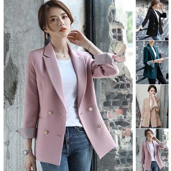 Ternos femininos plus size S-4XL mulheres blazer jaqueta primavera outono moda casual elegante magro xadrez partchwork manguito escritório workblack rosa