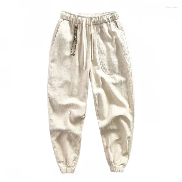 Pantaloni da uomo giapponesi retrò casual in cotone e lino larghi per versatili leggings Harun estivi sottili