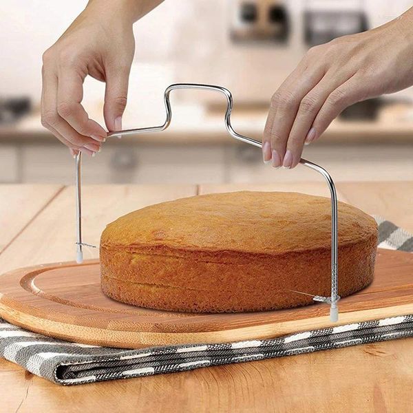 Ferramentas de cozimento linha dupla ajustável fio aço inoxidável bolo corte slicer dispositivo decoração molde diy bakeware acessórios cozinha