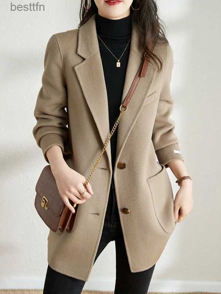 Женский шерстяной пиджак, пальто, осень-зима, мешковатые повседневные свободные теплые однотонные пальто с поясом Fe, модные шикарные топы, одеждаL231014