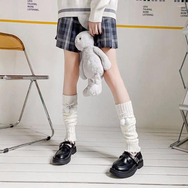 Frauen Socken Twist Strumpfwaren Knie Schutz Cosplay Lolita Mit Haarball JK Mädchen Herbst Gestrickte Druck Fuß Abdeckung