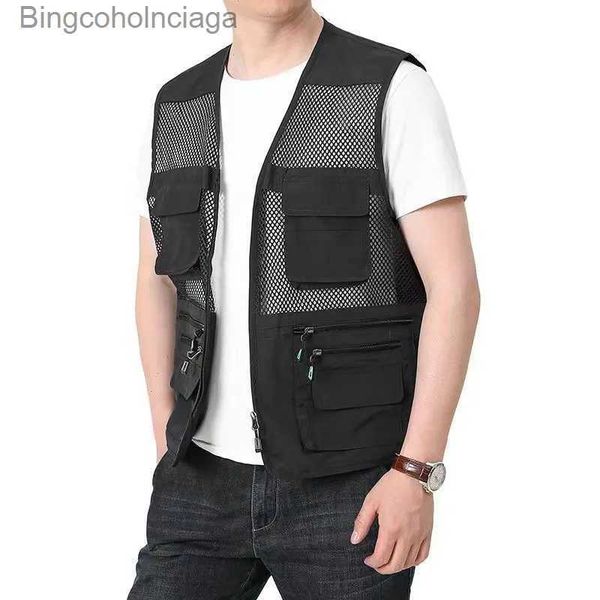 Gilet da uomo Gilet estivo in maglia sottile Sport all'aria aperta per giacche Bomber di grandi dimensioni Gilet senza maniche Casual Abbigliamento tattico da lavoro Gilet da pesca da campeggioL231014