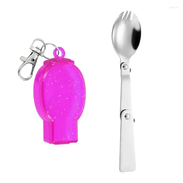 Garfos para colher de bolso ao ar livre, garfo de aço inoxidável para churrasco, acampamento, caminhadas, utensílios de mesa dobrável, utensílio portátil para piquenique