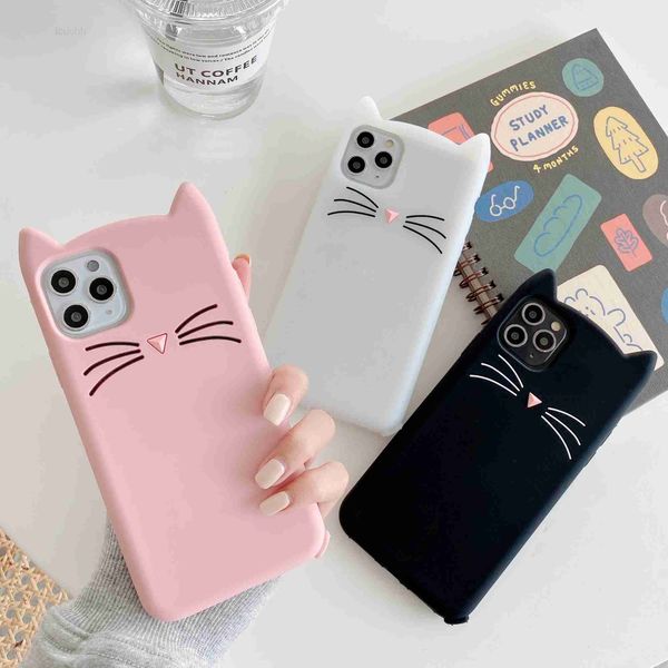 Handyhüllen Bärtige Katze 3D Cartoon Katzenohren Silikonhülle für iPhone 14 13 12 Mini 11 Pro Handyhülle X XR XSMAX 6 6s 7 8 Plus Weiche Anhänger L230823