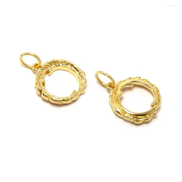 Ciondoli 2 pezzi Collana con gocce di piume Orecchini in ottone placcato color oro 24k Accessori Anello di sabbia Creazione di gioielli con ciondolo rotondo