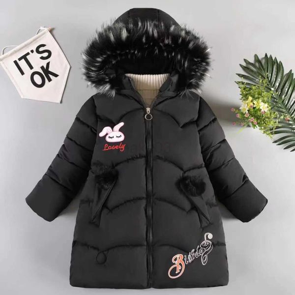 Piumino invernale nuove ragazze vestiti di cotone moda bambini piumino cartone animato coniglio lungo cappotto per bambini pelliccia con cappuccio caldo capispalla per ragazzi J231013