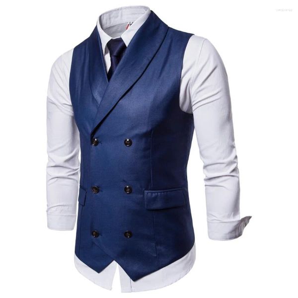 Coletes masculinos 2023 outono / inverno moda europeia dupla breasted terno colete fino ajuste casual top na moda homens