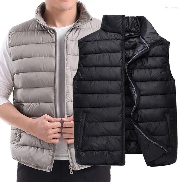 Coletes masculinos 2023 homens primavera e outono colete jaquetas masculino gola roupas leve empacotável sólido sem mangas casacos y41