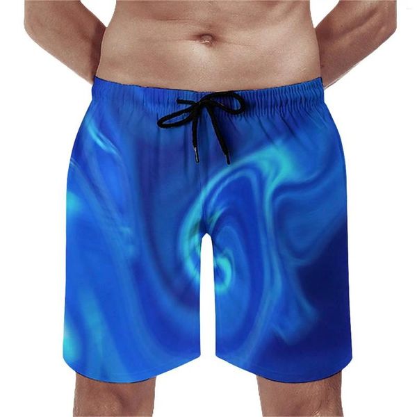 Мужские шорты синие жидкие доски, летние повседневные короткие брюки с абстрактным принтом, мужские быстросохнущие плавки для серфинга на заказ