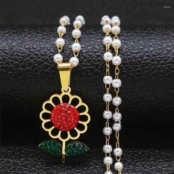 Anhänger Halsketten Y2K Sonne Blume Kette Für Mädchen Frauen Edelstahl Kristall Gold Farbe Sonnenblume Charme Halskette Schmuck Colar N4895S06