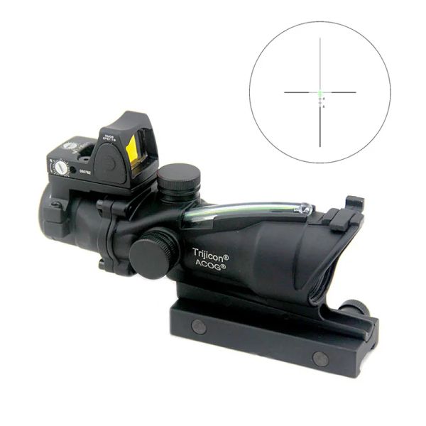 ACOG 4x32 Fiber Sight Grün beleuchtete Zielfernrohroptik 4X Lupe mit RMR Red Dot Sight Fit 20mm Weaver Mount Jagd Airsoft Zielfernrohr Teleskop