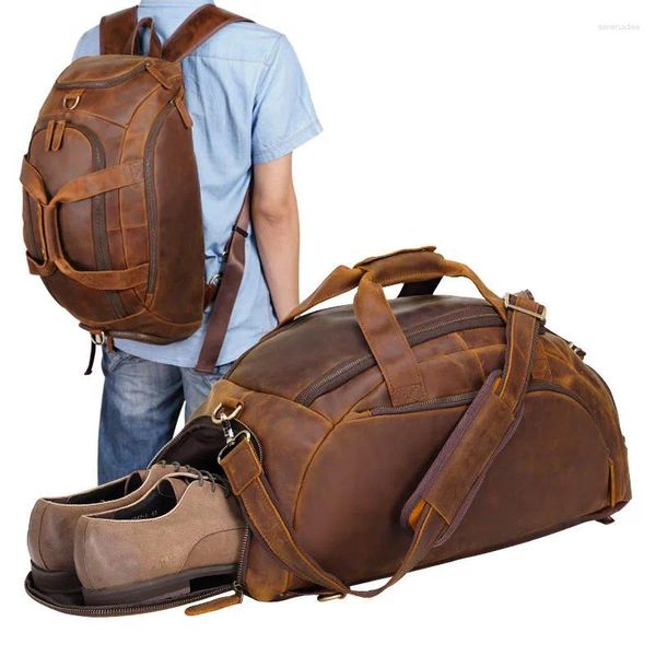 Reisetaschen Ausgewählte Herren-Reisetasche aus echtem Leder, 4-fach verwendbar, Multifunktions-Rucksack für Herren, Laptop-Rucksack, einzigartiger Herren-Schulterrucksack