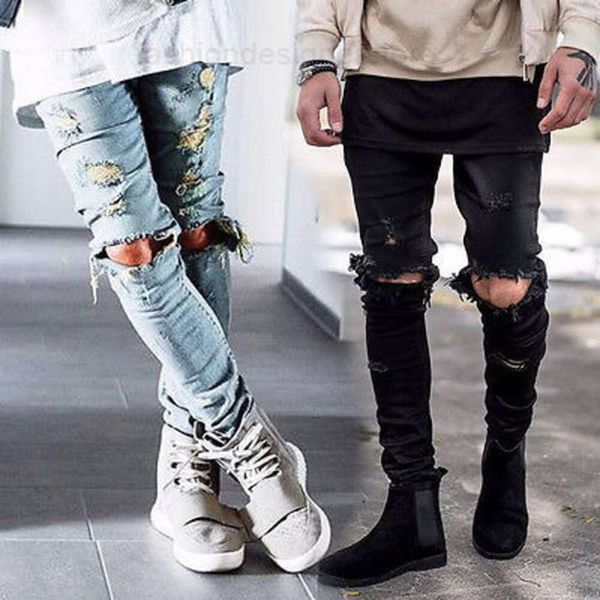 Jeans Großhandel-Herren Ripped Skinny Straight Slim Elastic Denim Fit Biker Hosen StylishSML