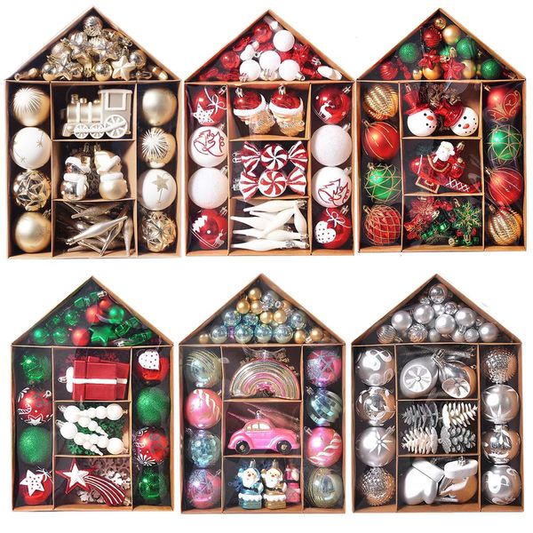 Noel Dekorasyonları 70pcs Noel Topları Noel Ağacı Süsler Topları Altın Kırmızı Noel Home Decoration için Serme Serides Noel Yılı 231013