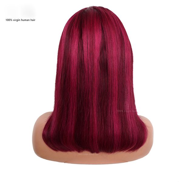 Ombre Hellrosa Dunkelrosa Highlight TPart Bob Perücke Peruanisches Echthaar Seidig Glatt 150 % 180 % 210 % Dichte