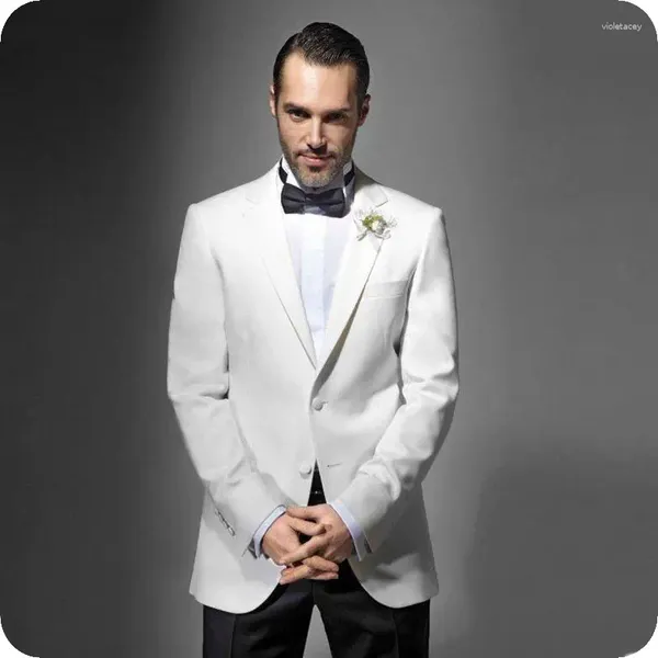 Herrenanzüge nach Maß Weiß Männer Groomsmen Hochzeit Smoking für Mann Blazer Revers 2 Stück Slim Fit Terno Masculino Kostüm Homme