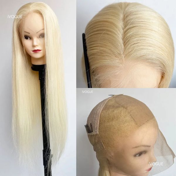 Spitzenperücken, 613-Blond, Remy-Echthaar, Seidenoberteil, vollständig handgebundene Basis, transparent, für Damen mit Baby, 231013