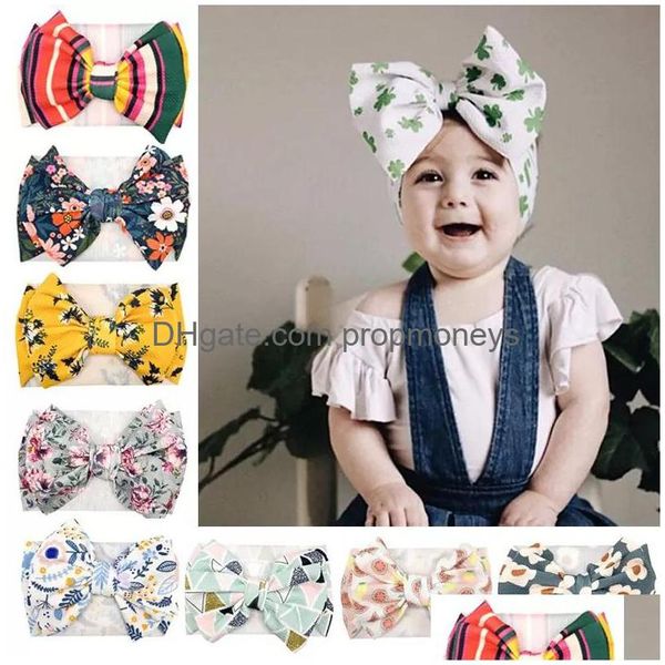 Acessórios de cabelo 20 pcs bebê meninas floral impresso grande arco headbands bandanas 15 cores crianças princesa arcos acessórios crianças des dhgxp