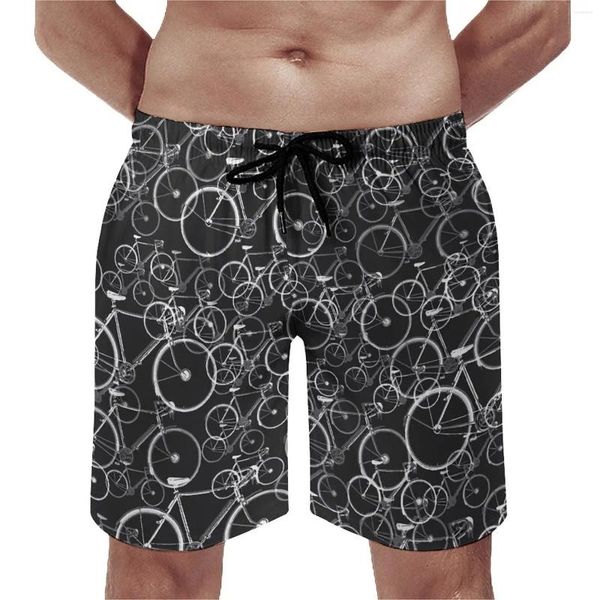 Pantaloncini da uomo Biciclette in bianco e nero Bici da palestra Stampa Pantaloni corti da spiaggia classici Design da uomo Running Surf Costume da bagno ad asciugatura rapida