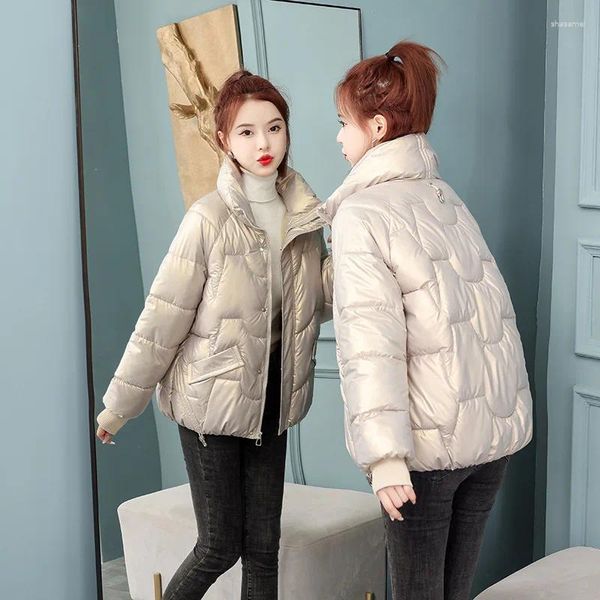 Женские плащи, глянцевая одноразовая одежда на хлопковой подкладке, зима 2023 года, женская куртка, чистый цвет, Han Edition Cultivate
