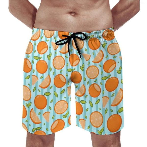 Herren-Shorts, Board-Orangen-Print, Hawaii-Badehose, Früchte, schnell trocknend, Surfen, trendige Oversize-Strand-Shorts