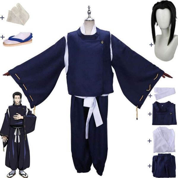 Cosplay Anime Jujutsu Kaisen Kamo Noritoshi Costume Cosplay Parrucca Zoccoli Calzini Uniforme scolastica blu Halloween Carnival Party Gioco di ruolo Suit