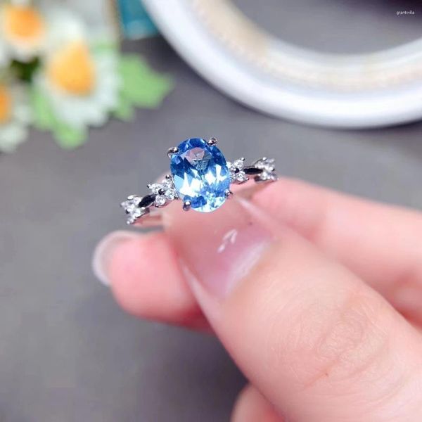 Кольца кластера MeiBaPJ 6, 8 мм, светло-голубое модное кольцо с топазом для женщин, настоящее серебро 925 пробы, изысканные свадебные украшения