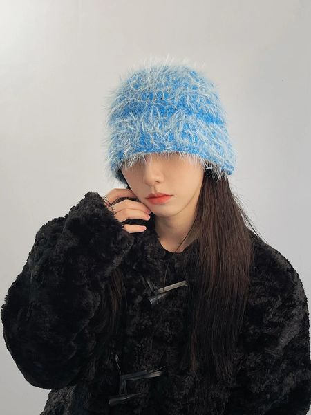 Beanieskull bonés de pelúcia malha gorros chapéus para mulheres proteção de orelha crânios boné inverno quente fama capa cabeça bonnet 231013