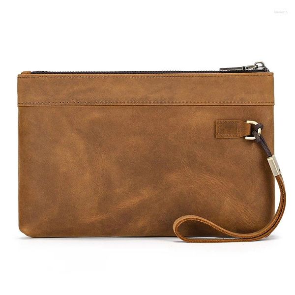 Brieftaschen Männer Vintage Crazy Horse Leder Kupplung Tasche Echte Brieftasche Für Telefon Lange Männliche Große Business Geldbörse Hand Handgelenk