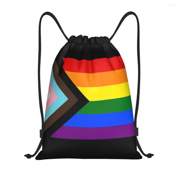 Borse per la spesa Personalizzate LGBT Progress Pride Flag con coulisse Uomo Donna Zaino leggero per palestra sportiva gay