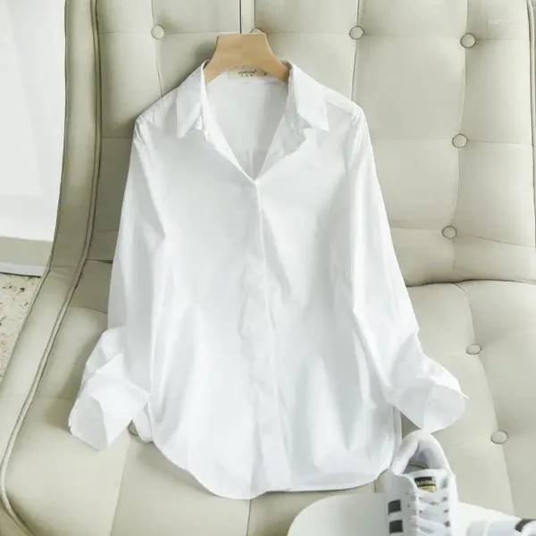 Camicette da donna Camicia bianca in cotone Donna Autunno Basic Abbigliamento moda coreana Allentato Casual di media lunghezza da lavoro Top professionali