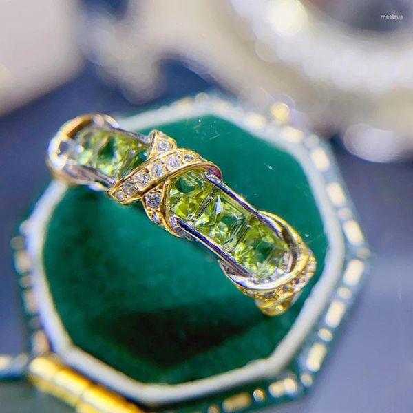 Anéis de cluster Anel de olivina natural simples e requintado feminino 925 prata esterlina loja promoção casamento noivado presentes de natal