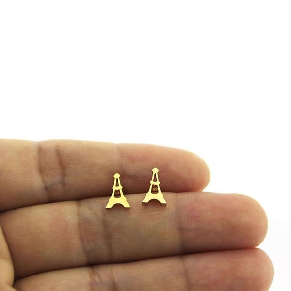 Everfast 10 pares lote minúsculo frança torre eiffel brinco de aço inoxidável chapeamento a vácuo dourado orelha studs joias para mulheres crianças t136327d