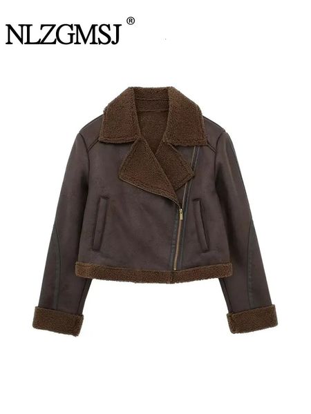 Nlzgmsj Pelle da donna in ecopelle TRAF Cappotto da donna in pelliccia sintetica marrone in pelle da donna Cappotto invernale spesso caldo oversize da donna 231013